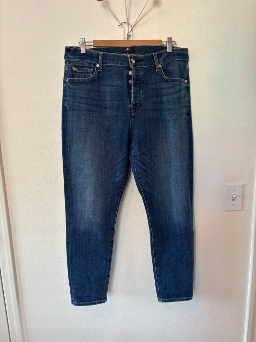 7 For All Mankind Dark Blue Mid-Rise Button-Fly Jeans